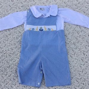 Noah’s Ark Animal themed smocked jon jon with white shirt